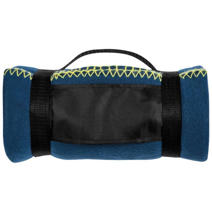 Koc polarowy z paskiem, granatowy