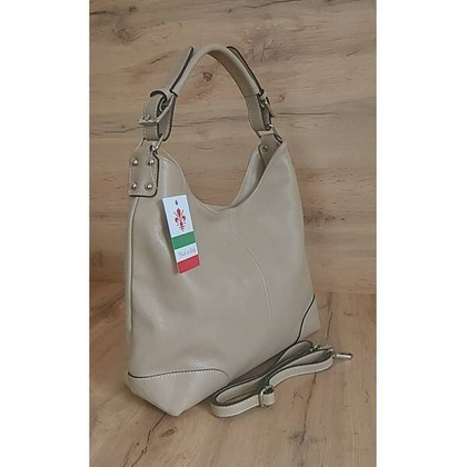 Skórzany Włoski worek ,torba na ramię Vera Pelle miękka ,pojemna Beżowa VORX12T