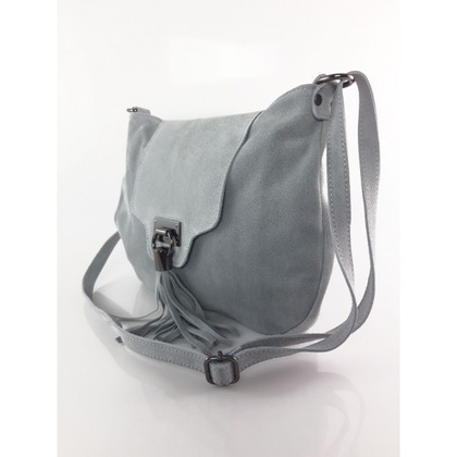 Duża zamszowa listonoszka ,chlebak Vera Pelle ,pojemna przewieszka A5 Szara VPZ55G