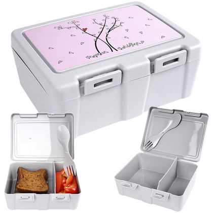 Pojemnik śniadaniowy z przegrodą i sztućcami / lunchbox śniadaniówka serce 1 l