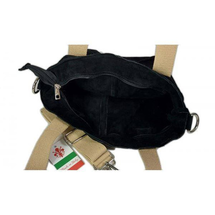 Miękki zamszowy worek -Włoski shopper Vera Pelle , Czarna W234N