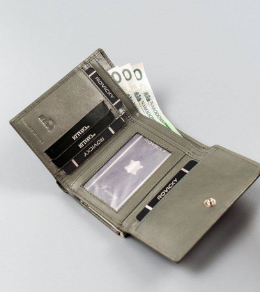 Portfel damski ze skóry naturalnej z portmonetką na bigiel, RFID