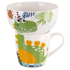 Kubek z miseczką dla dziecka porcelanowy dinozaur 2 el.