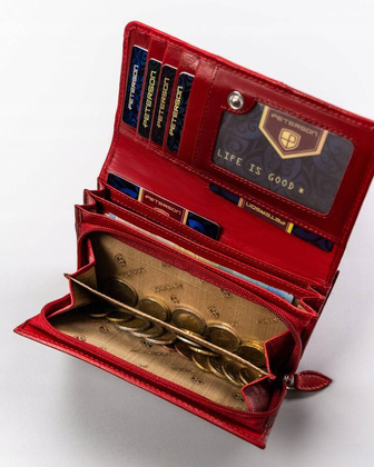 Duzy skorzany portfel damski na zatrzask