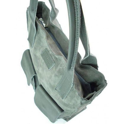 SZARY ZAMSZOWY WOREK VERA PELLE KIESZENIE SKÓRA POJEMNA TORBA XXL A4 BYC88G KEMER