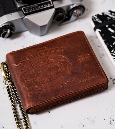 Duży, skórzany portfel męski z łańcuchem