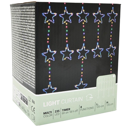 LAMPKI CHOINKOWE KURTYNA ŚWIETLNA 120x120 CM 235LED MULTIKOLOR GWIAZDKI