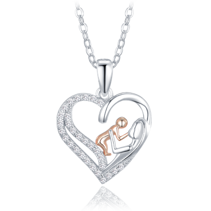 MINET Srebrny naszyjnik Madonna z Rosegold dzieckiem i białymi cyrkoniami