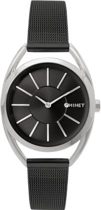 MINET Srebrno-czarny zegarek damski ICON BLACK MESH