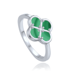 MINET Pierścien srebrny koniczyna z zielonym malachitem wielkość 10