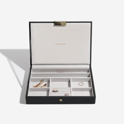 Szkatułka na biżuterię Stackers classic czarna velvet z pokrywką