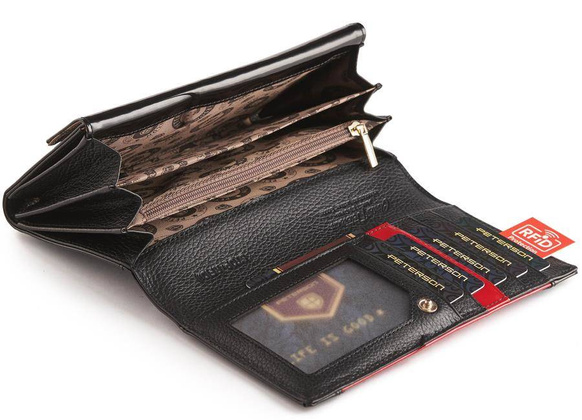 Portfel damski skórzany, lakier Peterson Czarny