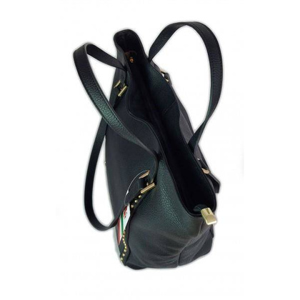 Duża włoska torba na ramię,podwójne uszy, worek Vera Pelle ,Czarna WM555N KEMER