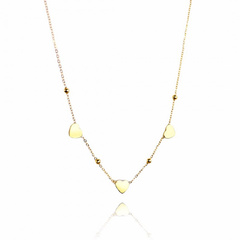 Naszyjnik stal szlachetna pozłacana 14k złotem, serca, kulki NST2033