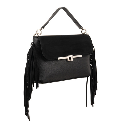 Średniej wielkości torebka Canaletto ze skóry naturalnej z welurową klapką i ozdobnymi frędzlami TD853F