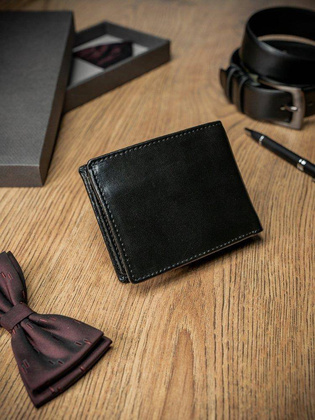 Skórzany portfel męski w wersji poziomej z membraną rfid stop