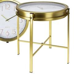 Stolik kawowy metalowy złoty z zegarem 42x40 cm