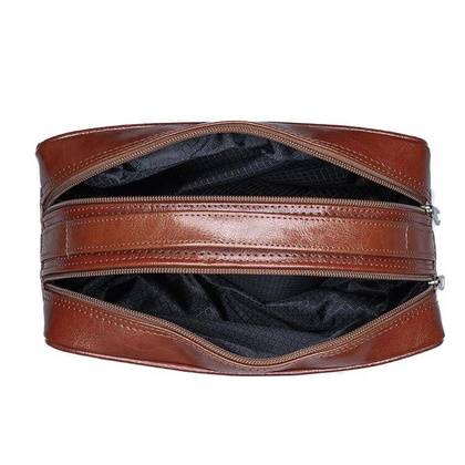 Skórzana kosmetyczka podróżna z rączką brązowa - Pavone Nero Orta 2126 BR