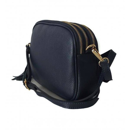 Listonoszka trzy komory frędzelek, złote okucia Vera Pelle Granatowa VP3KZBS