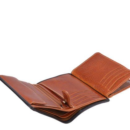 Portfel męski skórzany KEMER 012M/J Czarny / Jasny Brąz - min. zamówienie 20 / 50 / 100 szt.