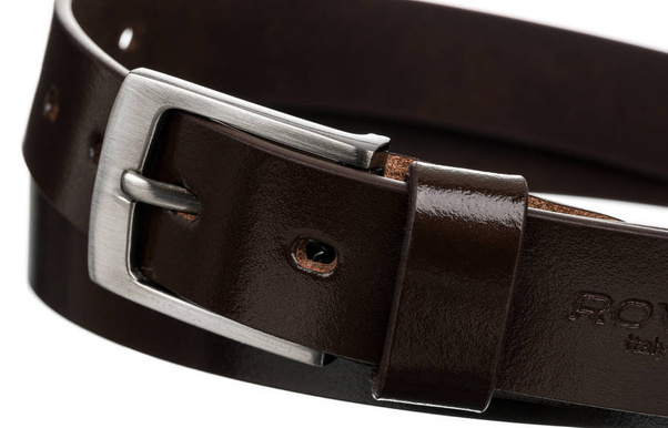 Wąski pasek męski z polerowanej skóry naturalnej licowej 105 brązowy