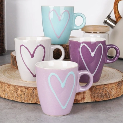 Kubek ceramiczny z uchwytem serca zestaw 4 szt. 230 ml