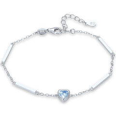 MINET Delikatna srebrna bransoletka serce z niebieską cyrkonią