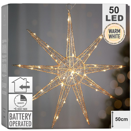 Gwiazda świecąca złota 50 LED 50 cm