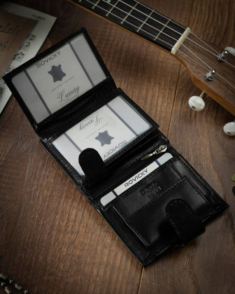 Skorzany portfel meski srednich rozmiarow z systemem RFID