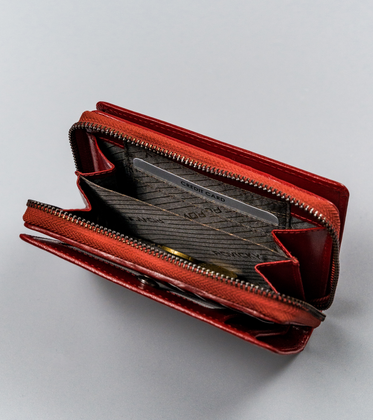 Pionowy portfel damski z bawolej skóry, zamykany na zatrzask, rfid