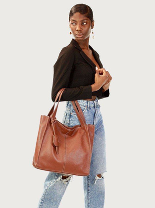 Modny skórzany shopper MAZZINI - Portofino Max brąz - min. zamówienie 20 / 50 / 100 szt.