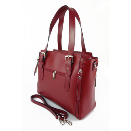 Włoska torebka skórzana, kuferek mieści A4 ,Vera Pelle ,Bordowy V884R