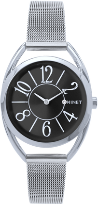 MINET Czarno-srebrny damski zegarek ICON BLACK z srebrnym stalowym paskiem