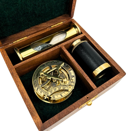 Zestaw Upominkowy Retro – Kompas, Luneta, Klepsydra w Pudełku Drewnianym - NC102365