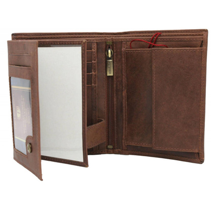 Skórzany męski portfel Peterson PTN N4-BE-TRAVEL ciemny brąz