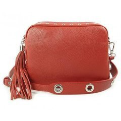 Listonoszka frędzelek, kółka ,dzety srebrne okucia Vera Pelle Czerwona  VP1188R