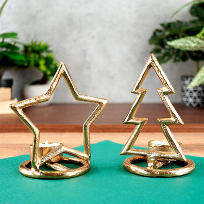 Świecznik na świeczkę tealight aluminiowy złoty gwiazda 15,5 cm