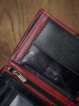 Portfel męski skórzany RFID Rovicky Czarno czerwony