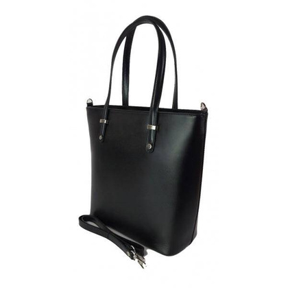 Włoska skórzana klasyczna torebka na ramię Vera Pelle ,format A4, Czarna VBZ66N