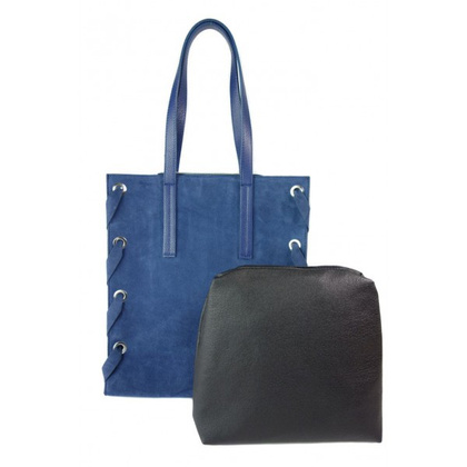 Zamszowa torba Shopper bag ,duży worek, kółka, Vera Pelle pojemny Niebieski WK745BS