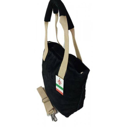 Miękki zamszowy worek -Włoski shopper Vera Pelle , Czarna W234N