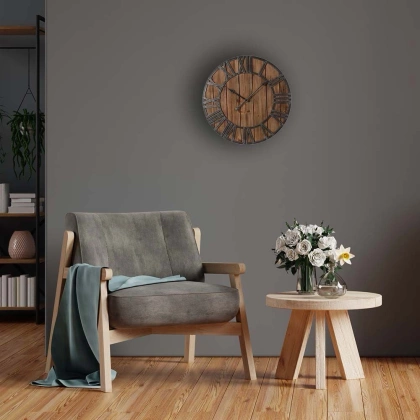 Drewniany zegar ścienny rzymski na ścianę loft retro duży 60 cm
