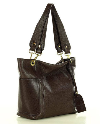 Skórzana torba damska w trapez na ramię sholder genuine leather bag - MARCO MAZZINI ciemny brąz caffe - min. zamówienie 20 / 50 / 100 szt.