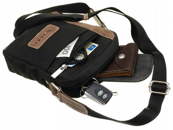 Skórzana, męska torba na ramię z kieszonką zewnętrzną