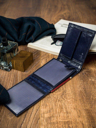 Poziomy portfel męski dwukolorowy, skóra naturalna hq