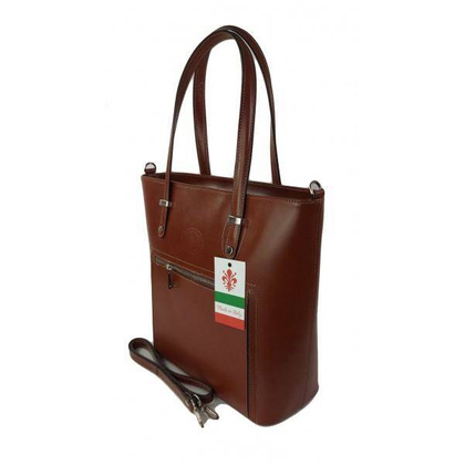 Włoska skórzana klasyczna torebka na ramię Vera Pelle ,format A4, Brązowa VBZ66M