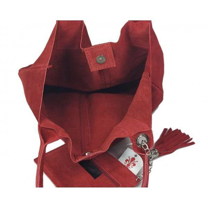 Miękki zamszowy worek -Włoski shopper Vera Pelle , Bordowy W567R3