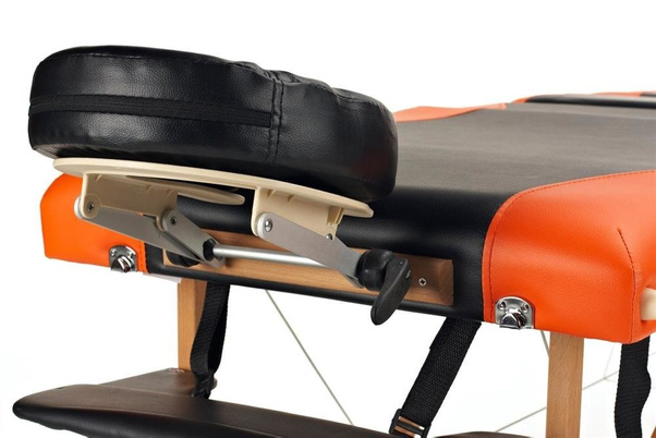 Stół, łóżko do masażu 4-segmentowe drewniane Czarno Pomarańczowe