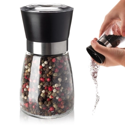 Młynek do mielenia przypraw do pieprzu i soli szklany ręczny 13 cm
