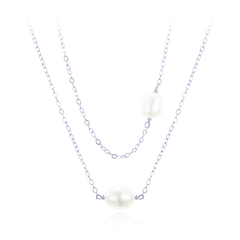 MINET Podwójny srebrny naszyjnik z naturalną perłą